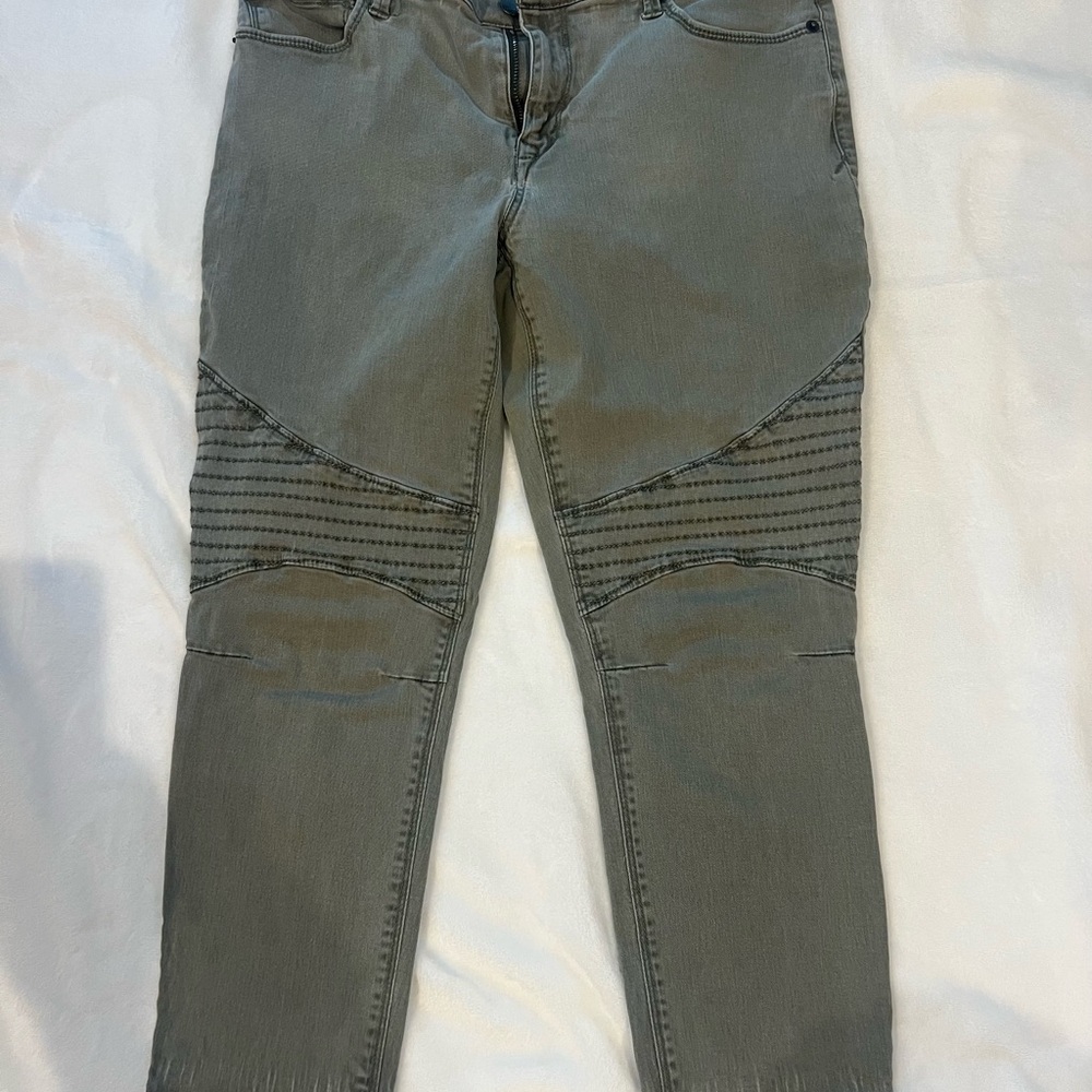 Express Olive Green Skinny Moto Jeans